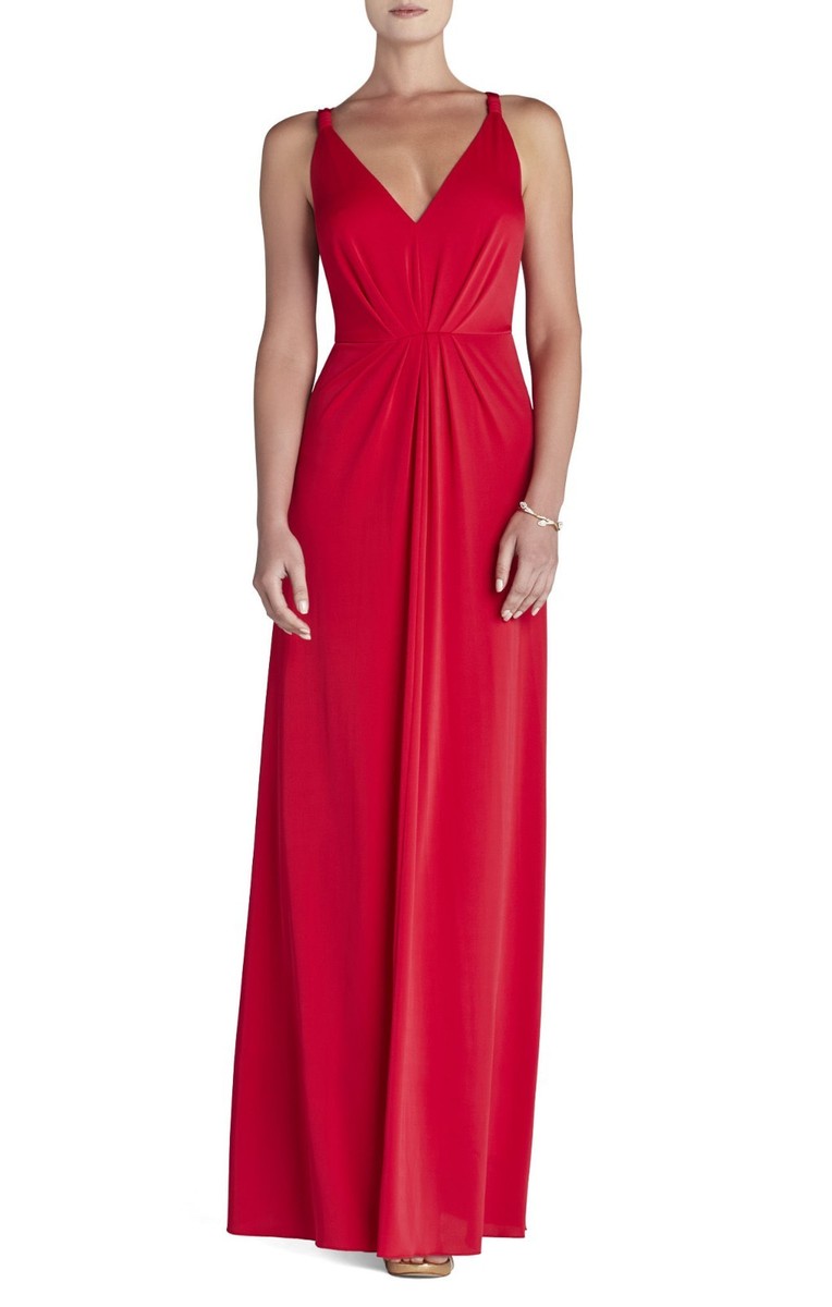 SALE!【BCBG MAXAZRIA】Vネックのウエスト装飾ドレス NEW BCBG MAX AZRIA RIO RED HALI V-NECK EVENING JYX6X926/L70