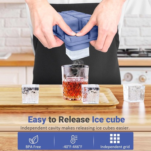 Große Eiswürfelschalen für Whisky 2" Silikon große quadratische Würfel für Cocktails - Bild 2 von 9