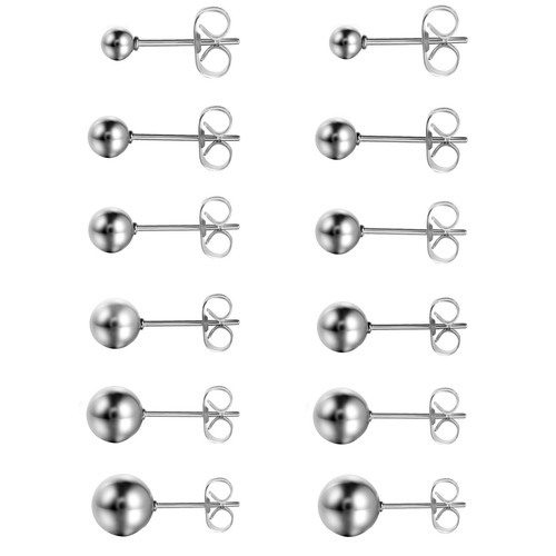 6 Pairs Stainless Steel Round Ball Piercing Ear Studs Earrings Mens Womens 38mm eBay