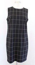 Lauren Ralph Lauren Black Windowpane Plaid Lamb Leather Collar Shift Dress Sz 6