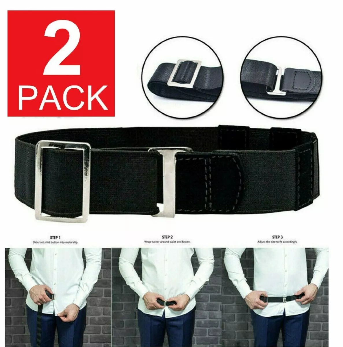 2x Adjustable Near Shirt Stay Best Tuck It Belt Shirt Holder Belt for Women Men