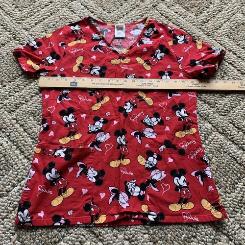 Disney Medical Scrub Mickey And Minnie Hearts 100% Cotton Shirt Top Women’s XS - Picture 2 of 5