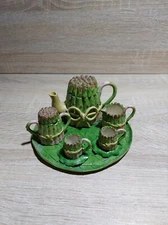 Khien Ceramic Miniature Teapot Teacup Plate Pitcher Green Asparagus Complete Set
