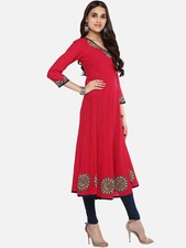 YASH GALLERY Women's Cotton Angrakha Style Anarkali Pink Kurta