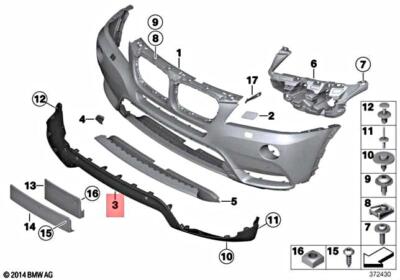 2011-2014 BMW X3 Base F25 OEM Front Bumper Inner Cover Factory  
