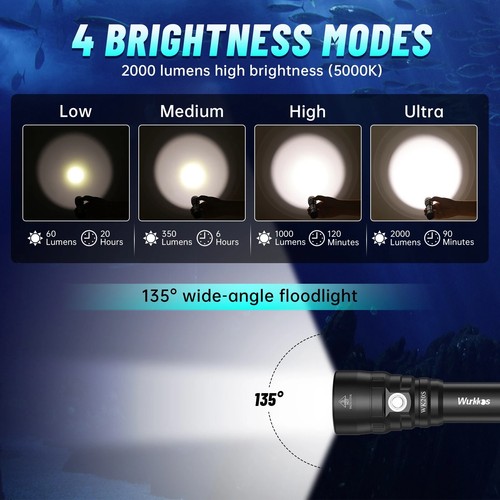 Wurkkos WK20S Potente Linterna de Buceo IPX8 Impermeable Luz de Buceo - Imagen 11 de 12