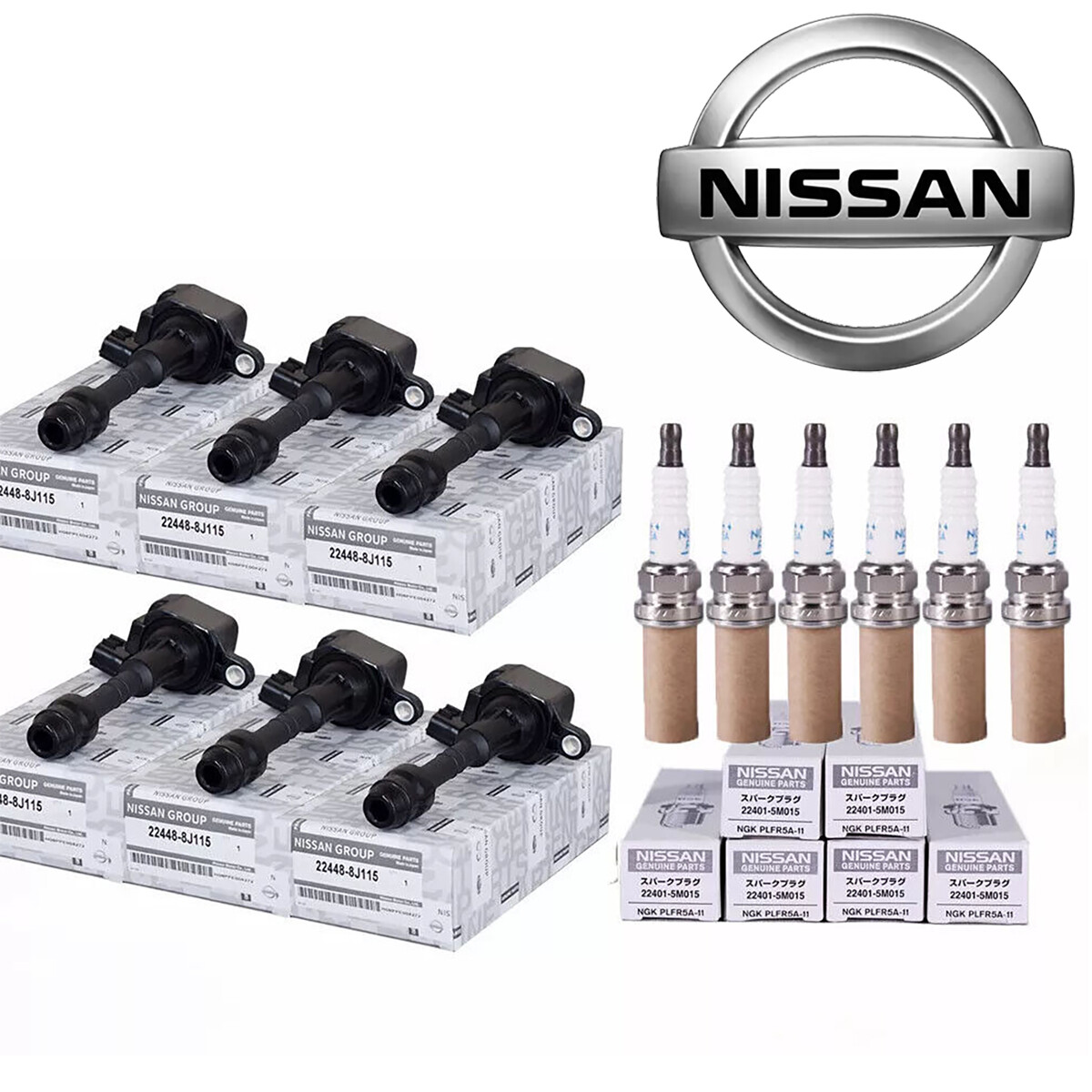 6x Nissan UF349 Ignition Coil & Spark Plug 22448-8J115 22448