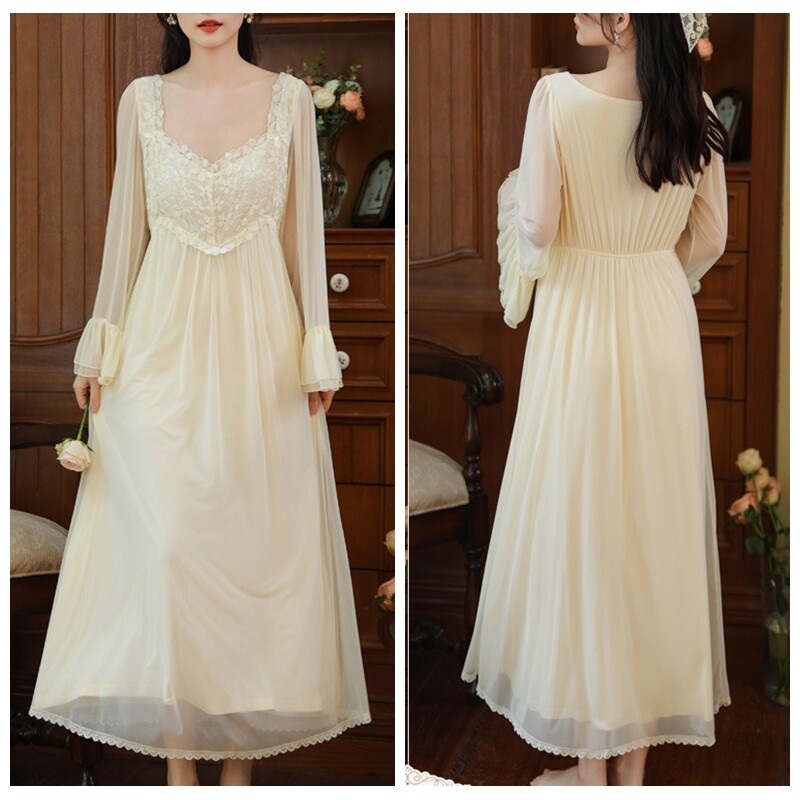 Lady Elegant Mesh Lace Flowy Swing Maxi Dress Long Sleeve A Line Beach  Fairy New | eBay