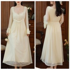 Lady Elegant Mesh Lace Flowy Swing Maxi Dress Long Sleeve A Line Beach Fairy New