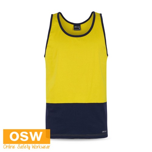 5 x Hi Vis Unisex Mens Womens COTTON Orange/Navy Yellow/Navy Work Singlets 6HTCS - Picture 3 of 8