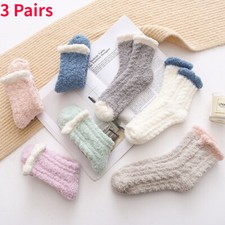 3 Paia Donna Medio Calzini IN Pile Corallo Ragazza Spesso Termico Casual Caldo