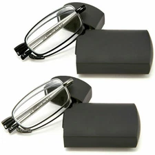  2 pair Metal Compact Folding Reading Glasses with Carrying Case Unisex