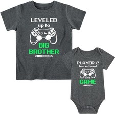 2-PCS SET Big Brother Baby Brother Matching Gamer Outfits, 1-2yr 3-6mo NWOT