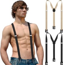 Xl Hidden Suspenders For Men 49In Black Khaki Y Back Adjustable Outdoor Use