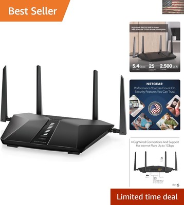 Powerful Nighthawk WiFi 6 Router - 2,500 sq. ft. Coverage, Smart Security
