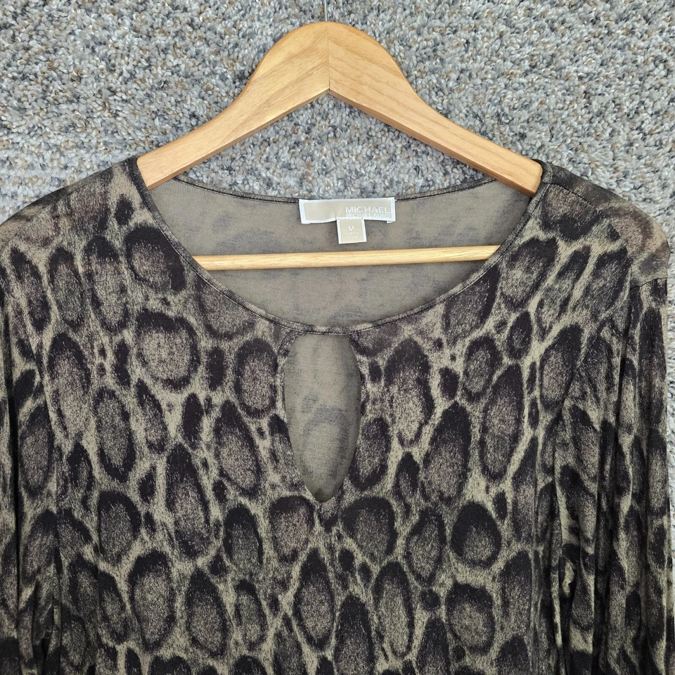 Michael Kors Top Womens Medium Green Animal Print Keyhole Neck Semi Sheer Tee - Image 4 of 4