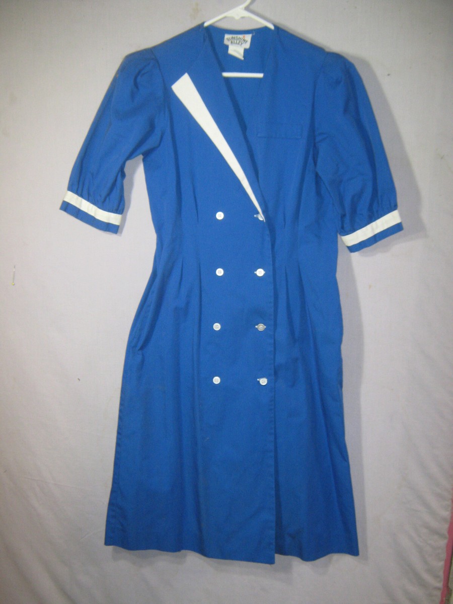 Blue Nautical Dress w/ White Trim Size 14 - Bust 36 | eBay