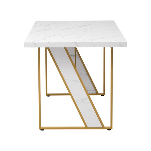 Esstisch 160x80cm Rechteckiger Marmormuster Küchentisch für 4-6 Personen Gold - Bild 8 von 13