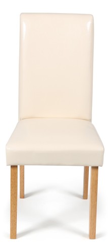 4 Cream Dining Chairs Faux Leather Padded Seat Wood Legs Dining Kitchen Torino - Picture 5 of 6