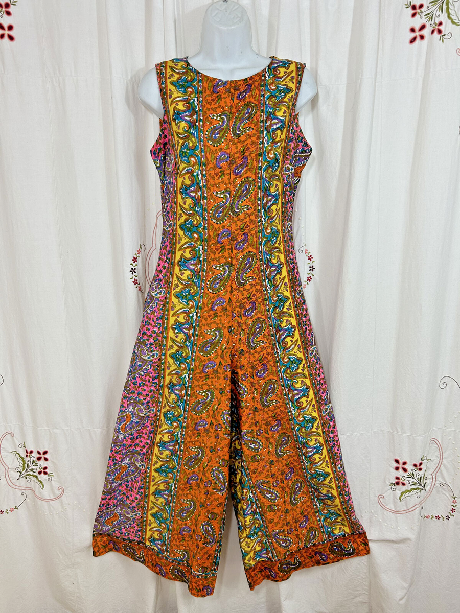 Vtg 60s Norman at Home Loungewear Jumpsuit Paisley Wide Leg Psychedelic sz S