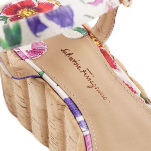 Salvatore Ferragamo 'Tropea' Floral Leather Wedge Sandals 9.5 B NIB $675 Shoes - Picture 3 of 9