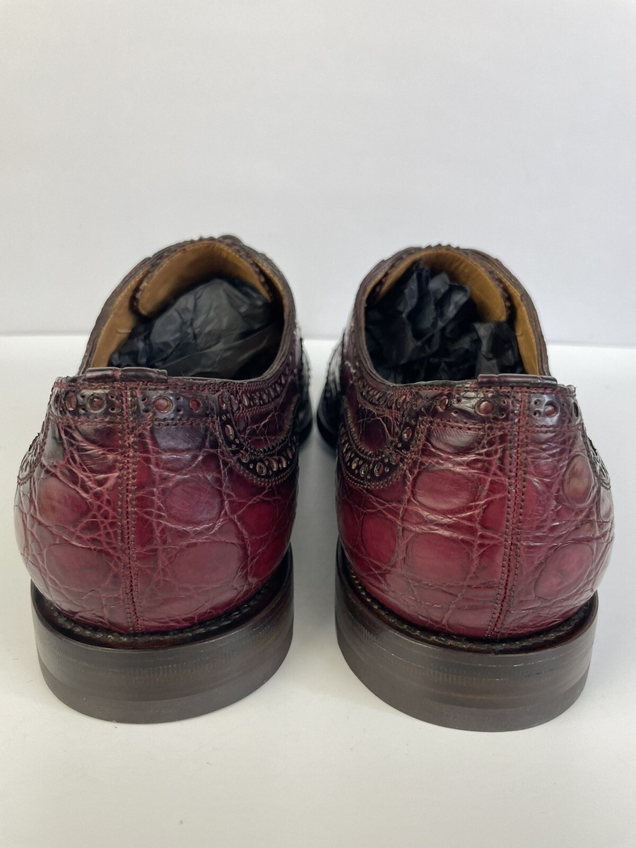 Gucci Red Crocodile Oxfords With Brogue Details Men's Size