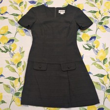 Vintage 80s Wayne Diamond Black Dress Short Sleeve Faux-Pockets USA-Made Size 4