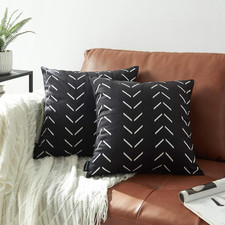 Set of 2 Black Pillow Covers 18 X 18 Inches Boho Aztec Polyester Blend Square De