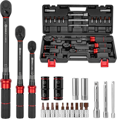 1/4 3/8 1/2-Inch Drive Click Torque Wrench, 20Pcs Torque Wrench Set 20-260 In.Lb
