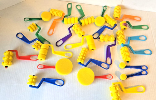24 TEXTURE SPONGE FOAM PAINTING ROLLERS CRAFT WASHABLE KIDS PAINTING BRUSH LOT A