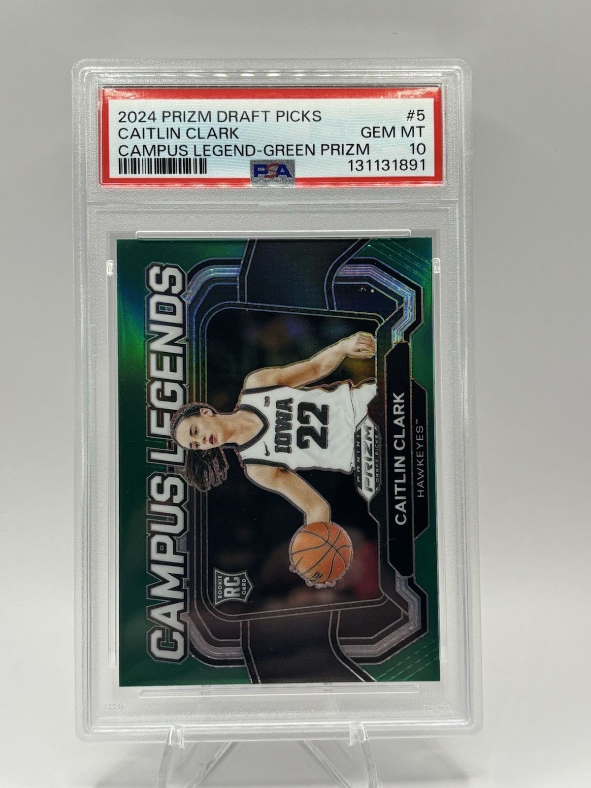 2024 Prizm Draft Picks -Campus Legends Caitlin Clark #5 Green Prizm (RC) PSA 10