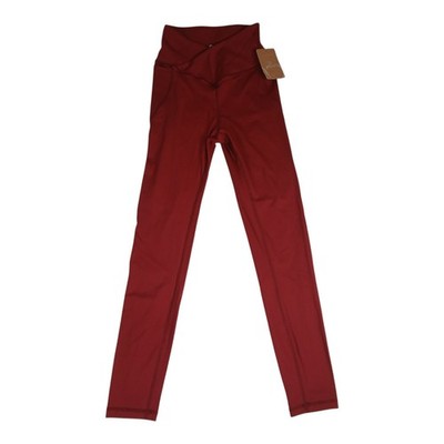 Berlook Leggings Damen XS High Waist Pocket Yoga Tights Burgund Stretch