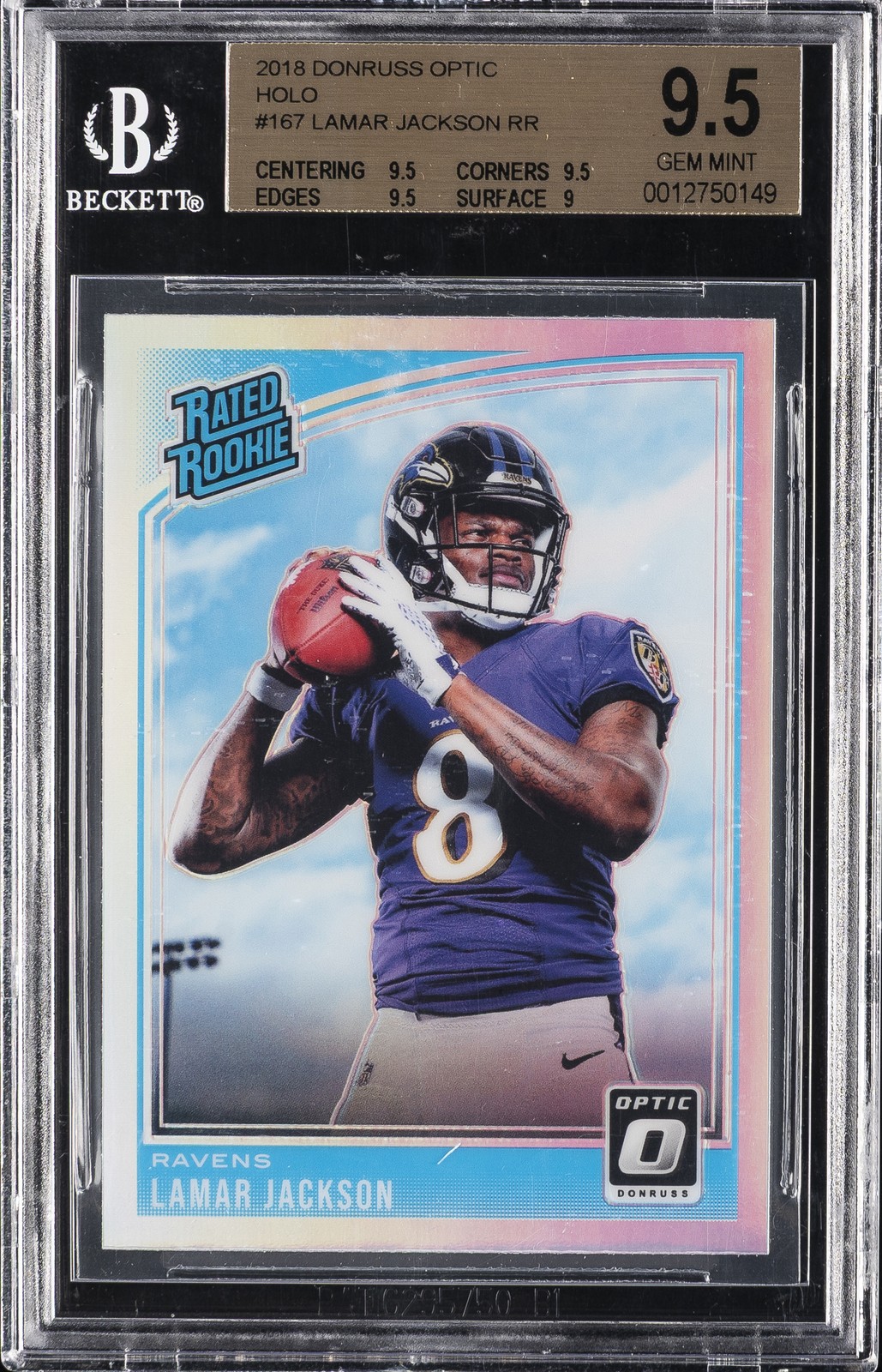 2018 DONRUSS OPTIC HOLO #167 LAMAR JACKSON BGS 9.5