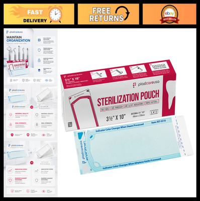 Self-Sealing Sterilization Pouches 3.5'' x 10'' - Latex-Free, Color Change Indicat