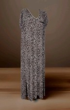 Soma Long Gown Chemise Womens Medium Beige Leopard Print Short Sleeve Lounge Y2K