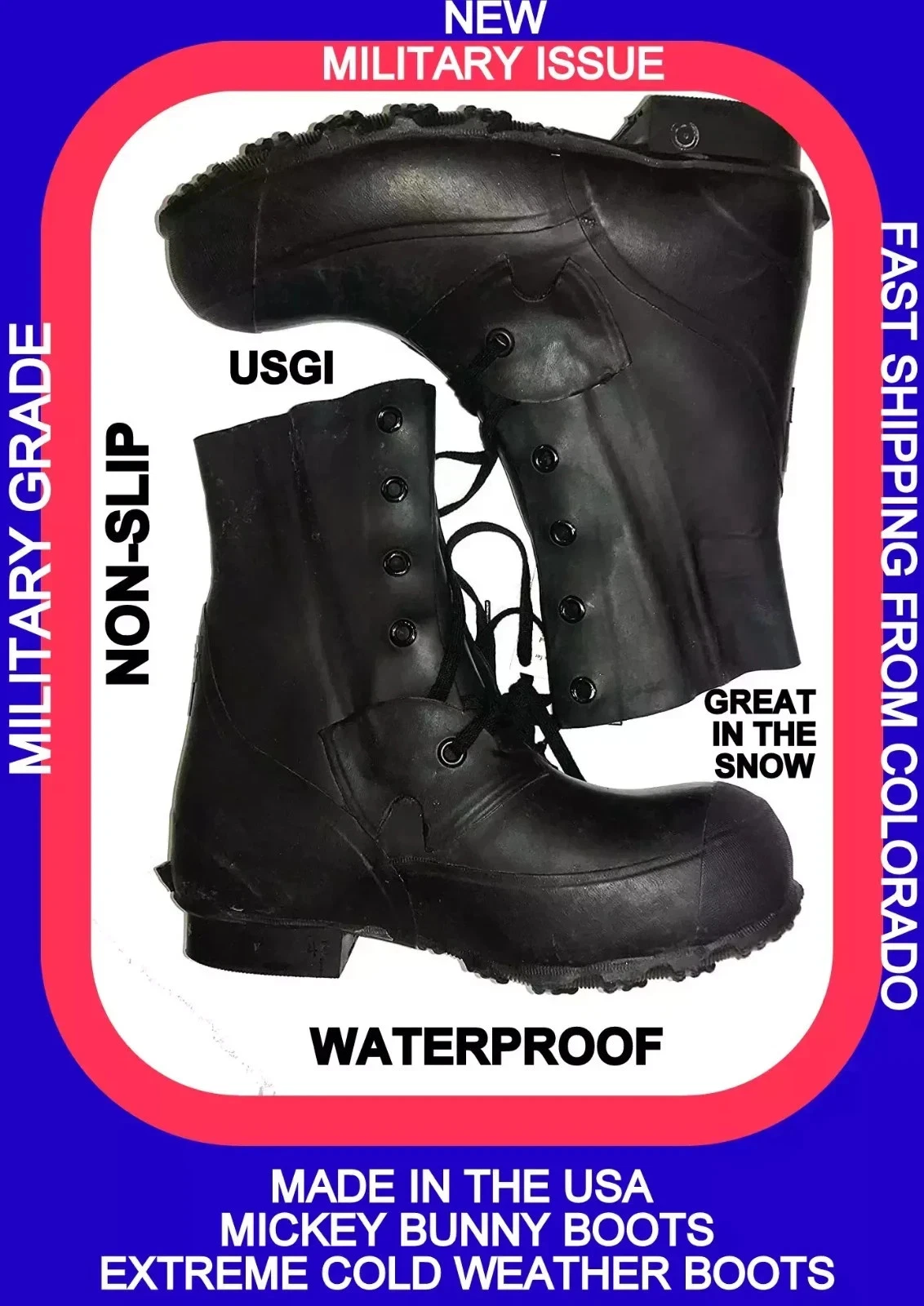 EXTREME ARCTIC COLD WEATHER MICKEY MOUSE BUNNY BLACK BOOTS NO VALVE 6 REGULAR 6R