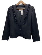 VALENTINO ROMA No Collar Frill Jacket 40 Wool BLK