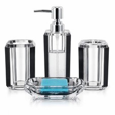 LGURT 4pc Clear Acrylic Bath Set, Black Trim Soap Dispenser  Dish