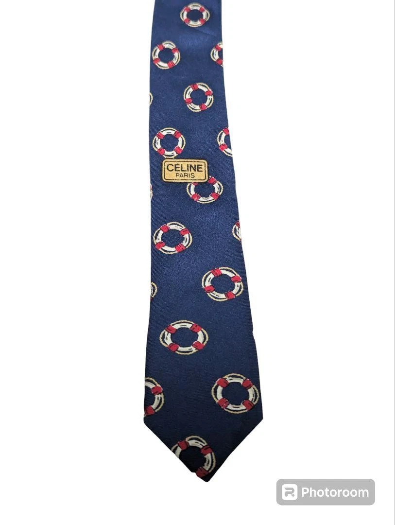 Cravatta seta Celine blu navy a pois accessorio abito formale classico