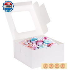 Paquete de 4 cajas blancas para pasteles Moretoes de 10x10x5" con ventana - Contenedores de panadería