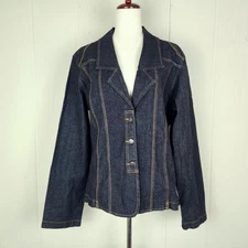 New CD Jeans 3 Button Denim Blazer Jacket Women's Size Extra Large Stitches