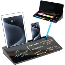 Glass 16 x 7 inch Dry Erase Board with Storage, Desktop Whiteboard Organizer