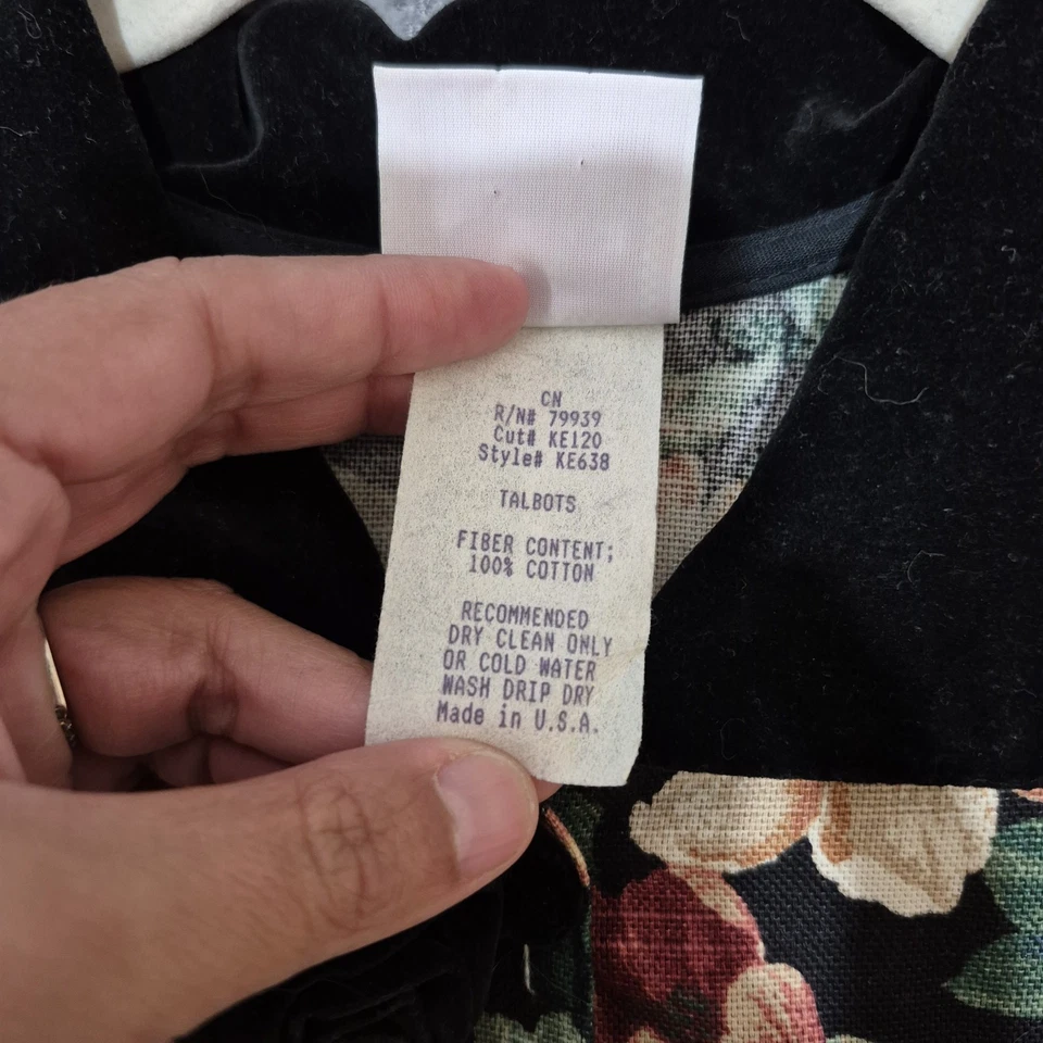 Conjunto de 2 falda chaqueta estampado floral cuello terciopelo negro original cola de algodón años 90 Foto 3 de 4