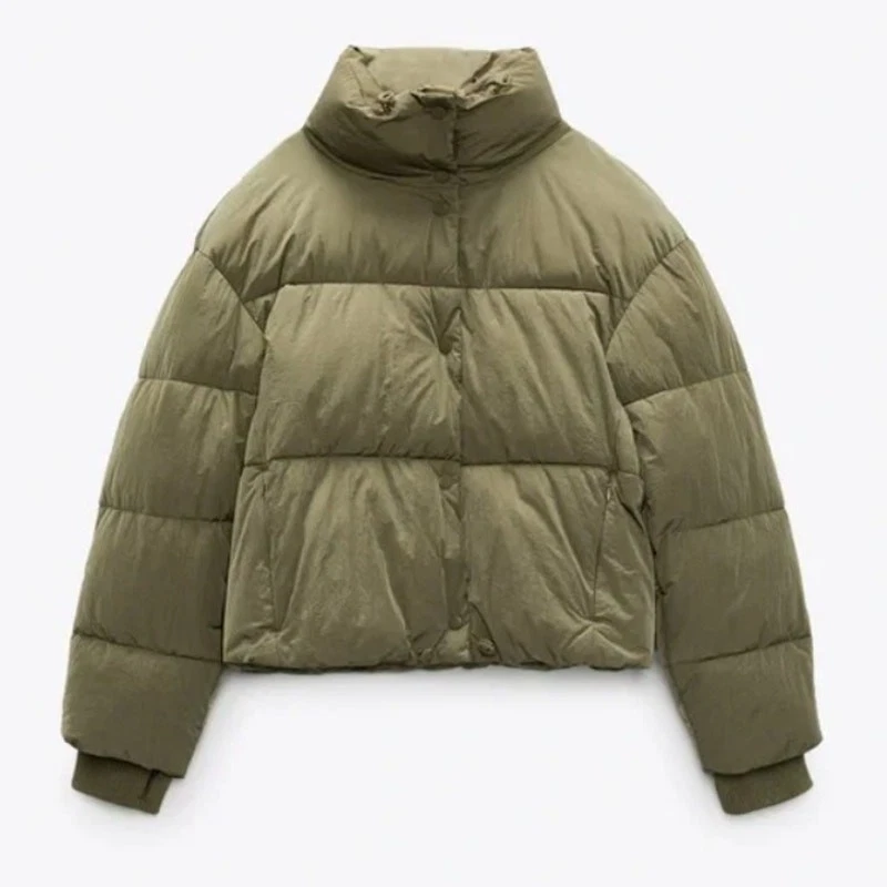 VETEMENTS Zara Puffer Cappotto Giacca Semi Crop Verde Cachi Donna Taglia Media Completo Invernale