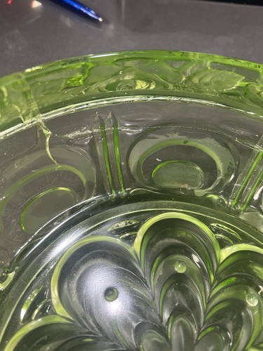Vintage Huge Heavy Uranium Green Glass Rose Bowl - Diameter 32cm Mid Century - Picture 6 of 18