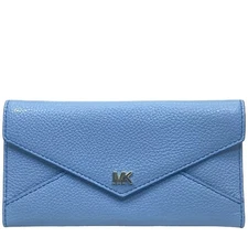 Michael Kors Mott Trifold Wallet Leather Light Blue MK Logo Excellent
