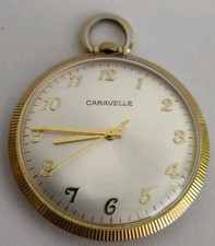 1974 Caravelle Gold Tone Manual Wind Pocket Watch 11DP Movt 43mm Good Balance