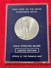 FRANKLIN MINT 1969 FIRST STEP ON THE MOON EYEWITNESS STERLING SILVER MEDAL#T1801