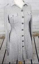 Free People Sweater Dress/Jacket Long Cardigan Coat L Gray Cotton Button Down