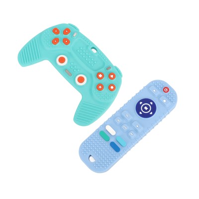 (Blau Cyan) 2er-Pack Silikon Baby Beißspielzeug TV-Fernbedienung Form Pädago BA